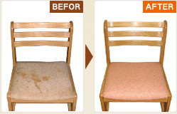 食卓椅子：布地から、ビニールレザーへの張替え